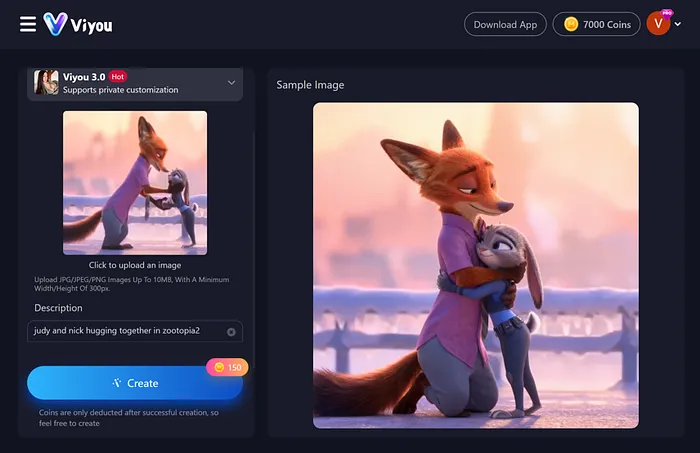 judy and nick hugging in zootopia2 created by viyou ai